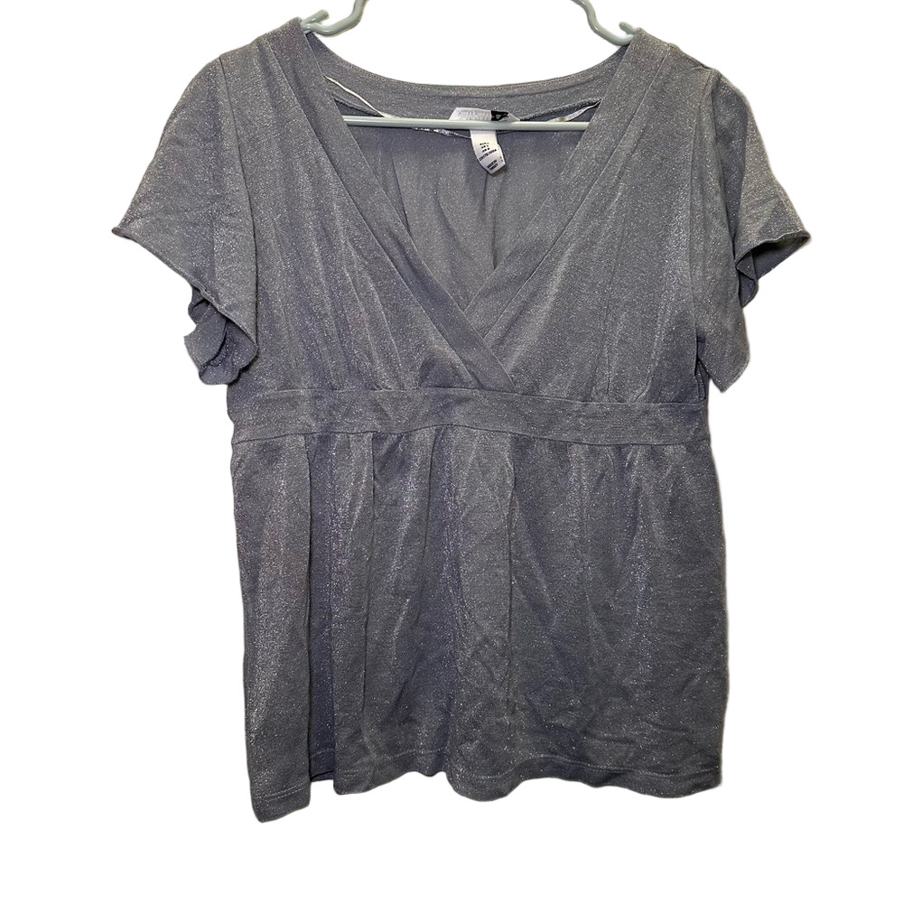 H&M Silver Sparkly V Neck Blouse Size Large